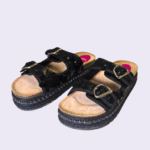 Stylish Black Slip-On Flat with Buckle & Sequin Detailing