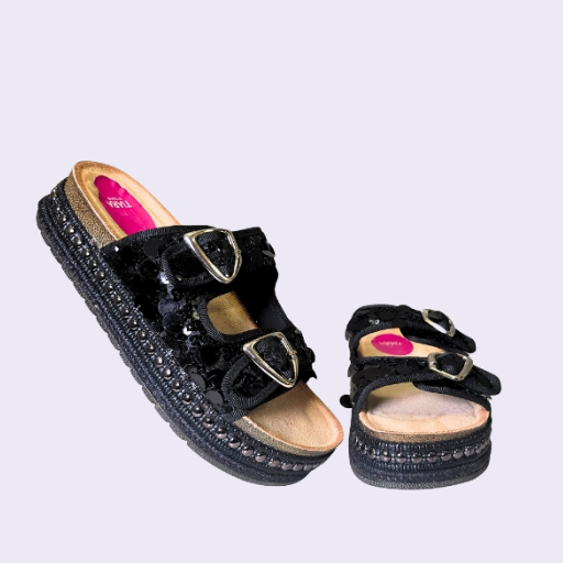 36 Stylish Black Slip-On Flat with Buckle & Sequin Detailing - Image 2