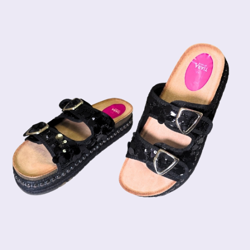 37 Stylish Black Slip-On Flat with Buckle & Sequin Detailing - Image 3