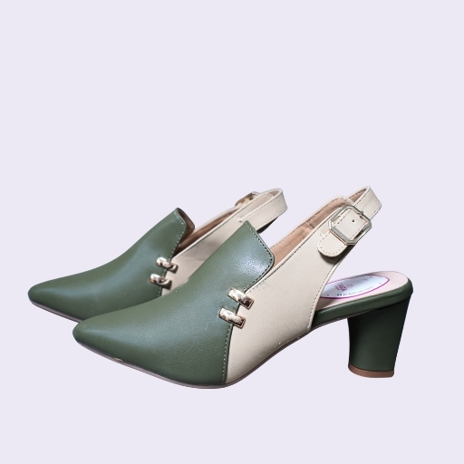 118 Olive & Beige Two-Tone Slingback Block Heels - Image 4