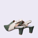 Olive & Beige Two-Tone Slingback Block Heels - Image 3