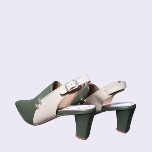 119 Olive & Beige Two-Tone Slingback Block Heels - Image 3