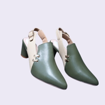 Olive & Beige Two-Tone Slingback Block Heels