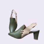 Olive & Beige Two-Tone Slingback Block Heels - Image 2