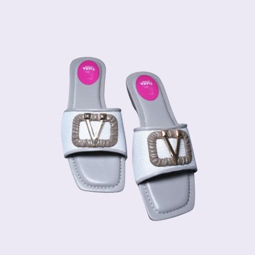 135 Chic Designer-Look Square-Toe Slides with V-Buckle - Image 3