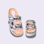 Stylish Silver Slip-On Flat with Buckle & Sequin Detailing