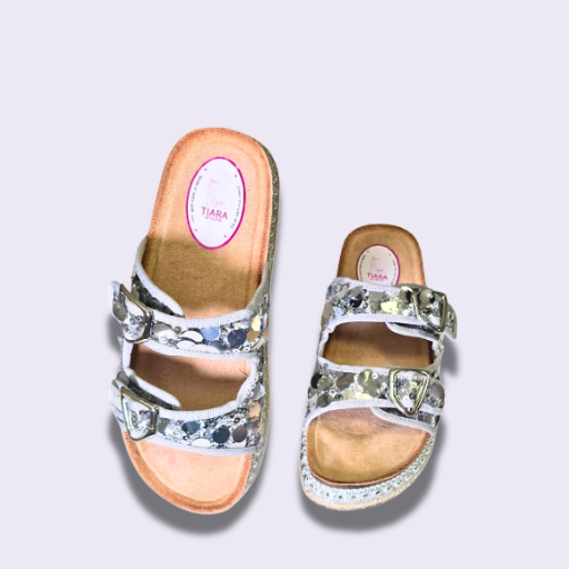 28 Stylish Silver Slip-On Flat with Buckle & Sequin Detailing - Image 3