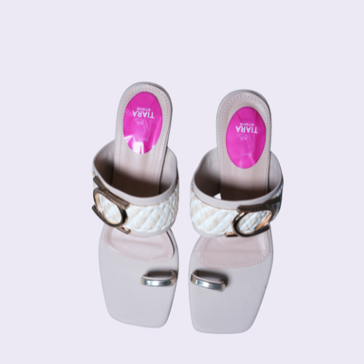 63 Cream Woven Block Heel - Image 1