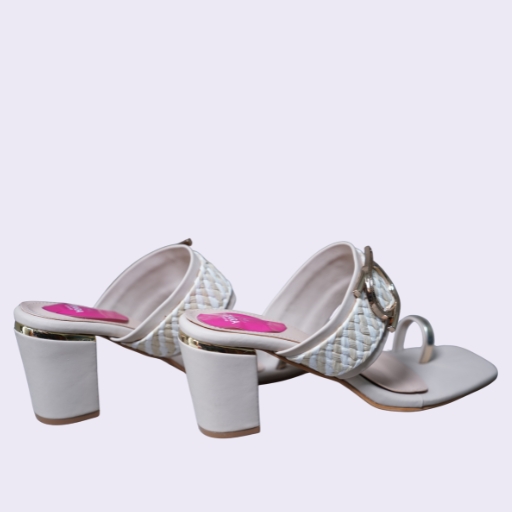 64 Cream Woven Block Heel - Image 3